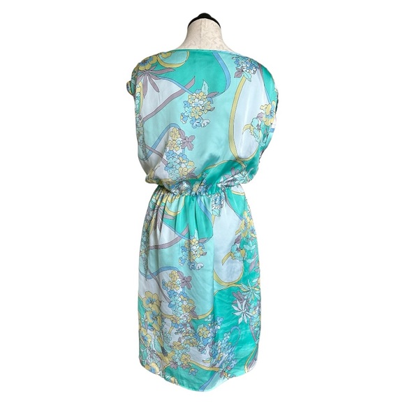 Jennifer Lopez JLO Surplice Faux Wrap Floral Dress Aqua Sleeveless  Size 1X - Picture 4 of 11